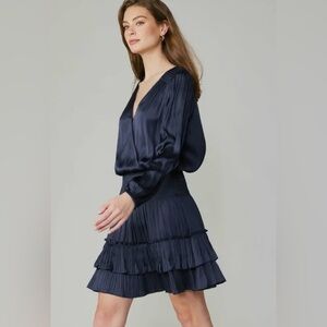 Current Air - Navy Satin Tiered Mini Dressy Dress